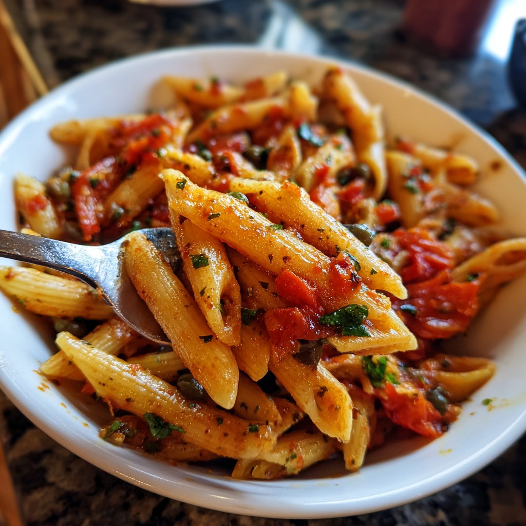 Penne mit Tomaten und Kapern