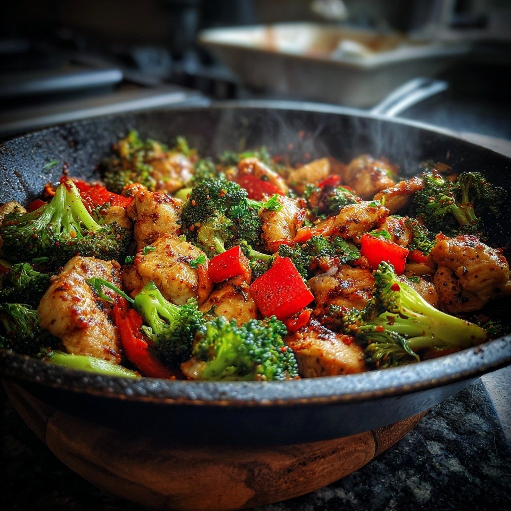 Kalorienarme Hähnchenpfanne Mit Brokkoli Und Paprika